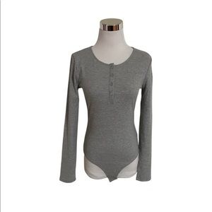 NWT Gibsonlook Grey Long Sleeve Henley Bodysuit